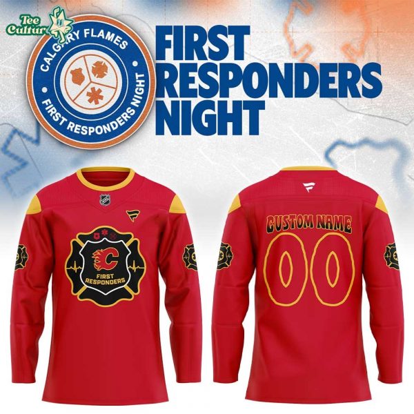 Calgary Flames First Responders Night 2026 Red Hockey Jersey Custom Name, Number