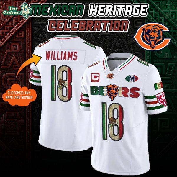 Chicago Bears x Mexican Heritage Premium White-V-neck Short Sleeve Jersey