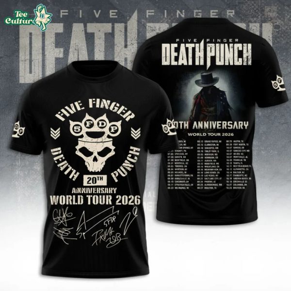 Five Finger Death Punch 20th Anniversary World Tour 2026 band t-shirt V3