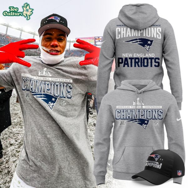 Men's New England Patriots Nike Heather Gray 2026 AFC Champions Locker Room Trophy Collection Hoodie