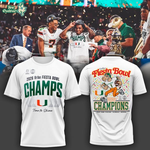 Men's White Miami Hurricanes College Football Playoff 2026 Fiesta Bowl Champions Locker Room T-Shirt