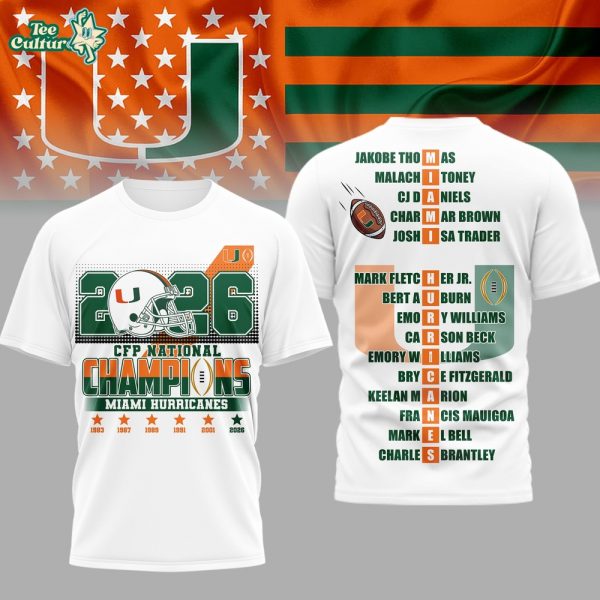 Miami Hurricanes | Premium NCAA 2026 CFP Champions 3D Shirt TD