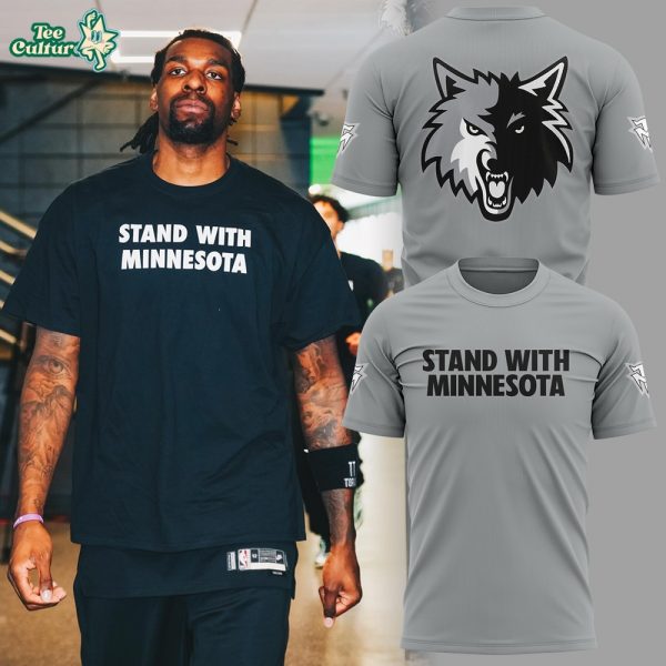 Minnesota Timberwolves “Stand With Minnesota” Gray Fan T-Shirt