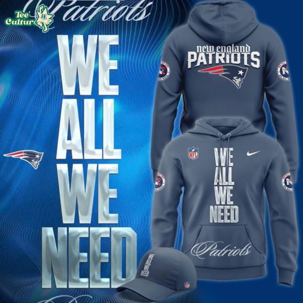 Official New England Patriots "We All We Need" HoodieHoodie - Navy