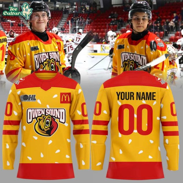 Owen Sound Attack Warmin up in Ronald Mcdonald House Hockey Jersey Custom Name, Number