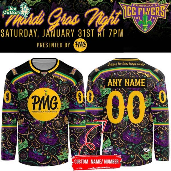 Pensacola Ice Flyers 2026 Mardi Gras Night Jersey Limited Edition