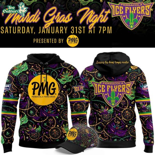 Pensacola Ice Flyers Mardi Gras Night Hoodie Limited Edition