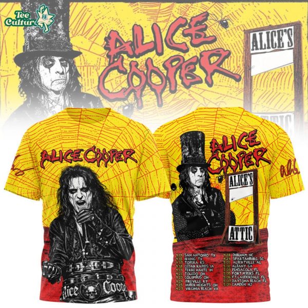Alice Cooper Alice’s Attic Tour Dates 3D T-Shirt – Yellow Edition