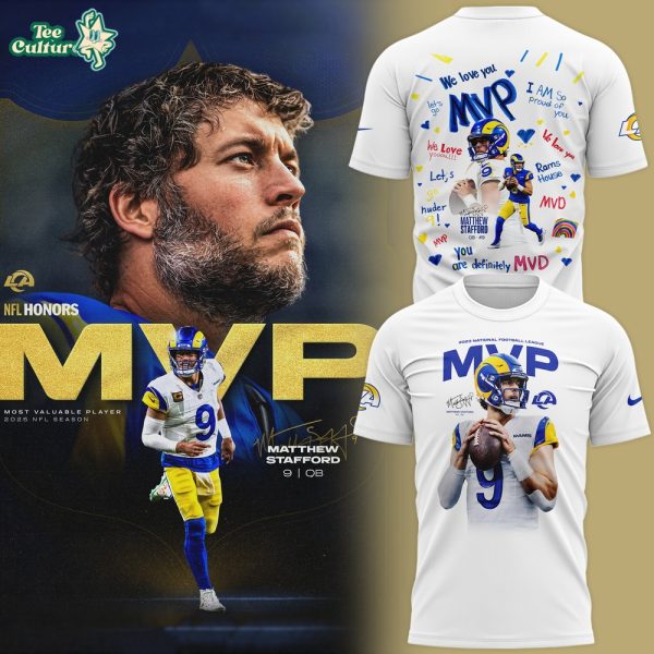 Los Angeles Rams Matthew Stafford White 2025 NFL MVP T-Shirt
