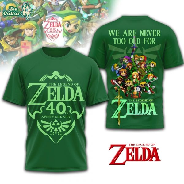 The Legend of Zelda 40th Anniversary Green 3D T-Shirt – Gaming Legend Merch