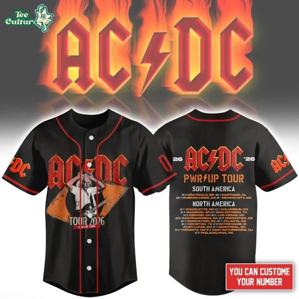 AC/DC PWR UP Tour 2026 Baseball Jersey With Tour Dates