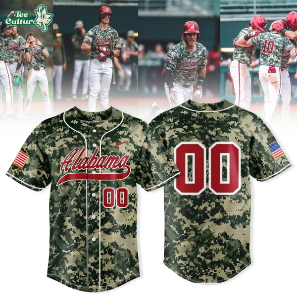 Alabama Crimson Tide Digital Camo Military Style Baseball Jersey Custom Name & Number