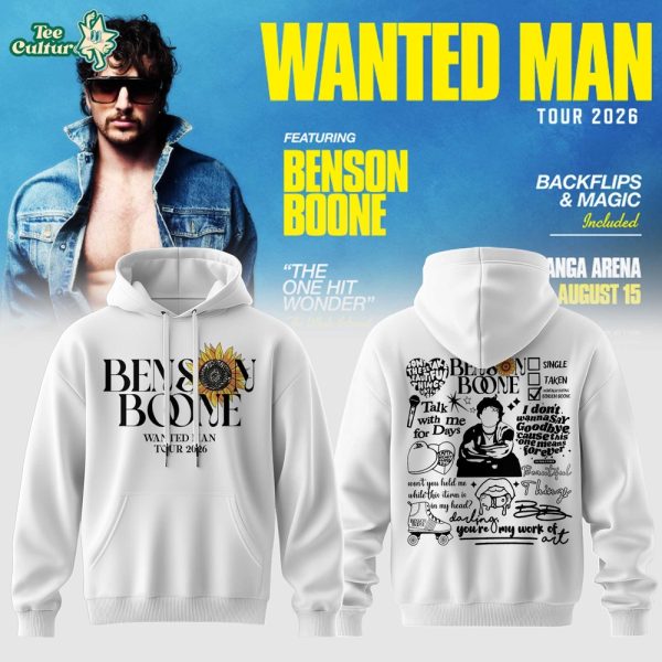 Benson Boone: Wanted Man Tour 2026 White Hoodie