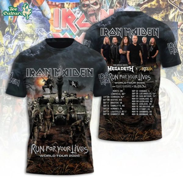 Iron Maiden Run For Your Lives World Tour 2026 3D T-Shirt – Black