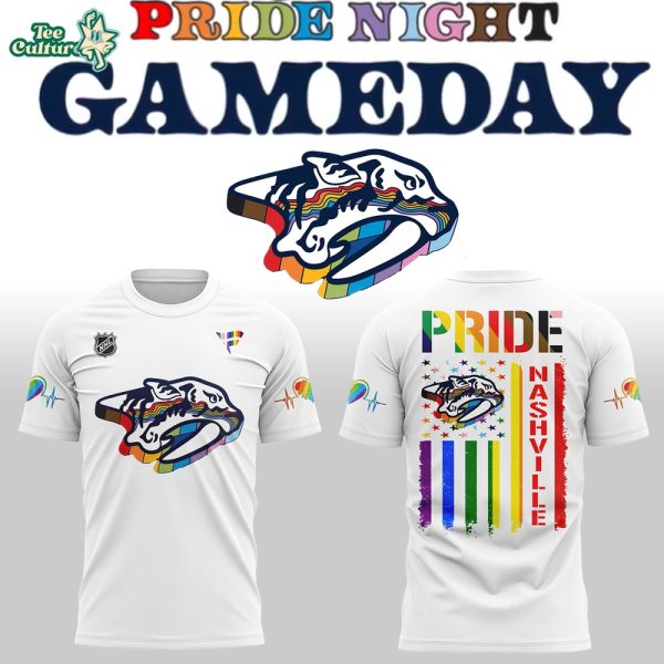 Nashville Predators Pride Night Gameday 2026 Celebratinon Tshirt White