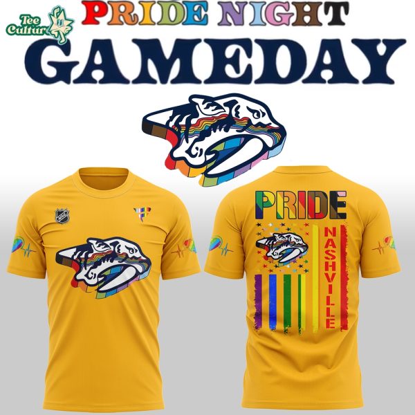Nashville Predators Pride Night Gameday 2026 Celebratinon Tshirt Yellow