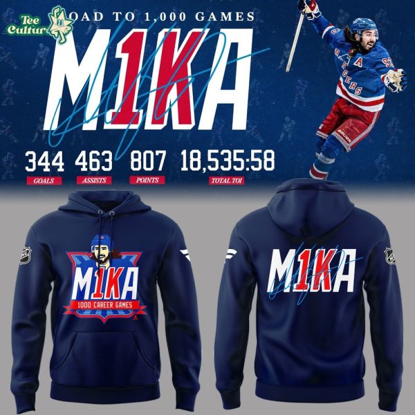 New York Rangers Mika Zibanejad 1,000 Career NHL Games Celebration Hoodie