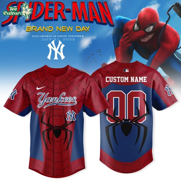 New York Yankees Spider-Man 2026 Custom Name and Number Baseball Jersey