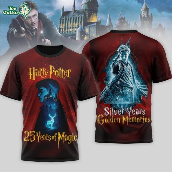 Official Harry Potter 25Th Anniversary Shirt Silver Years Golden Memories Limited Edition Tee