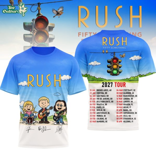 Official Rush Fifty Something Tour 2027 Shirt – Peanuts Cartoon Band Mashup – Rock Music Fan Gift