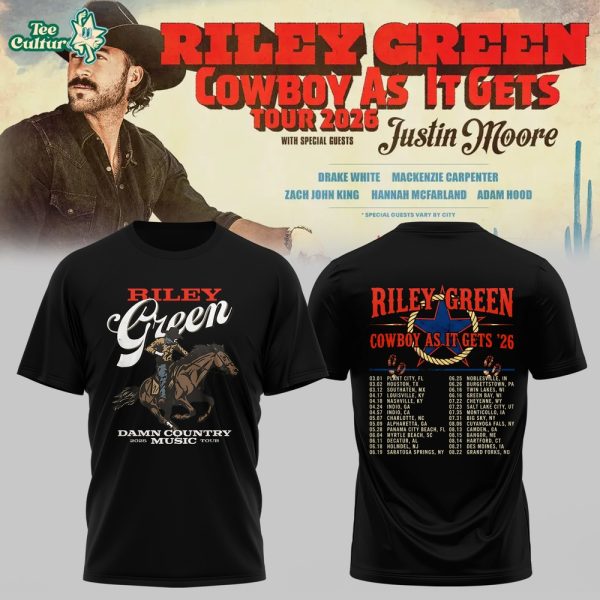 Riley Green’s Cowboy As It Gets Tour 2026 Black T-shirt