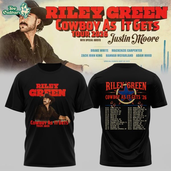 Riley Green’s Cowboy As It Gets Tour 2026 Black T-shirt Ver2