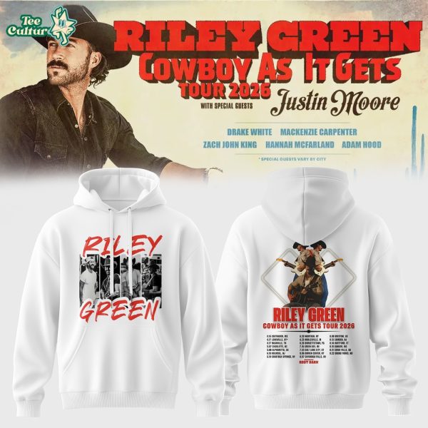 Riley Green’s Cowboy As It Gets Tour 2026 White Hoodie