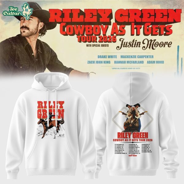 Riley Green’s Cowboy As It Gets Tour 2026 White Hoodie Ver2