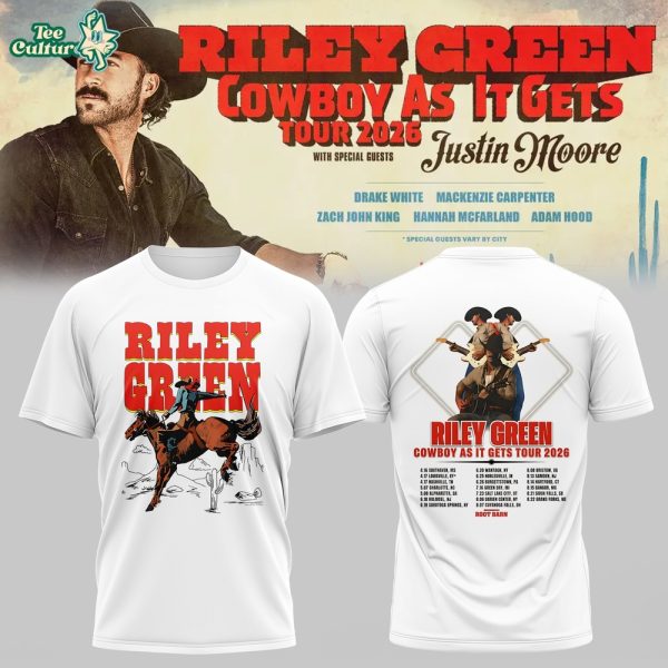Riley Green’s Cowboy As It Gets Tour 2026 White T-shirt