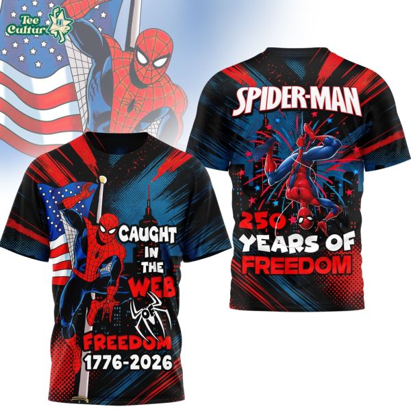 Spider-Man 250 Years Caught In The Web Of Freedom Patriotic Graphic Shirt