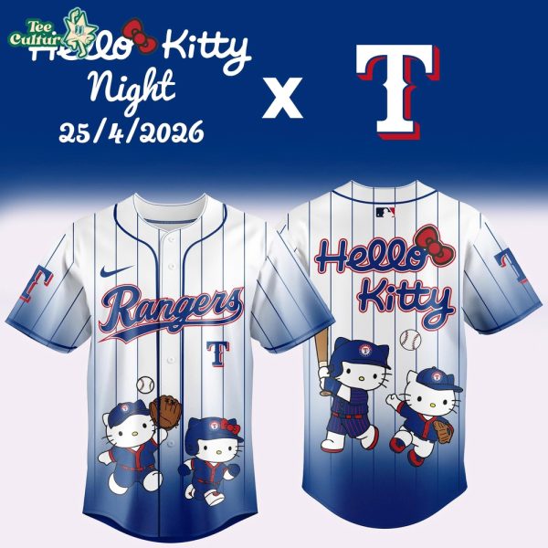 Texas Rangers Hello Kitty Night 2026 White Blue Special Edition Baseball Jersey