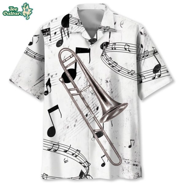 Trombone Black and White Hawaiian Shirt