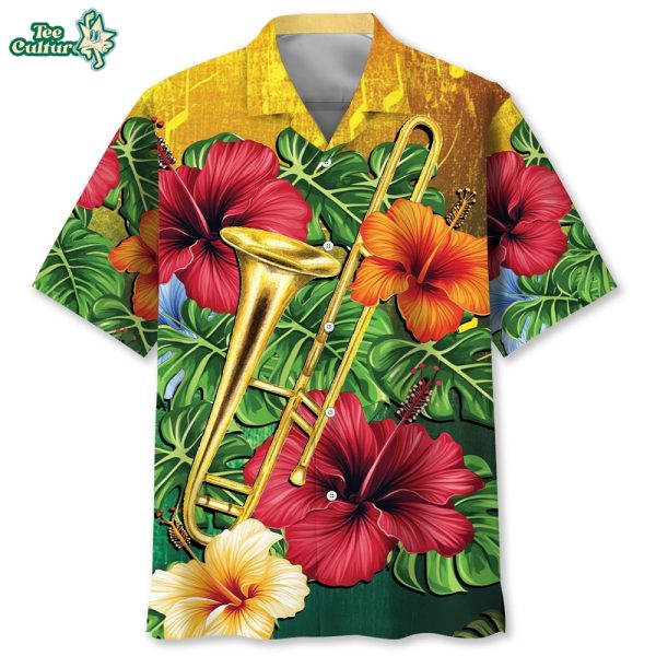 Trombone Hibiscus Tropical Hawaiian Shirt