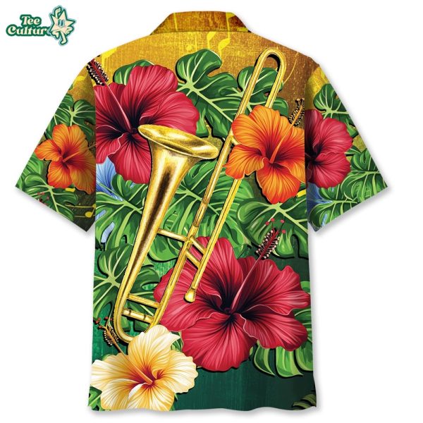 Trombone Hibiscus Tropical Hawaiian Shirt by Teesculture.com