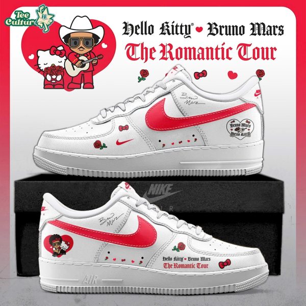 Bruno Mars x Hello Kitty The Romantic Tour 2026 Limited Edition White Air Force 1 Style Sneakers
