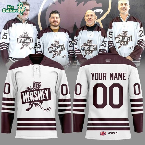 Hershey Bears AHL 90th Personalized Throwback Design Lace Hockey Jersey