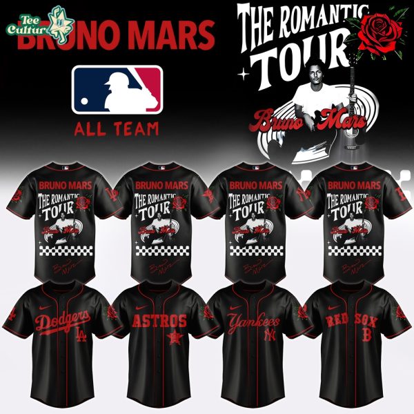 MLB All Teams X Bruno Mars “The Romantic Tour 2026” Limited Edition Black Red Jersey