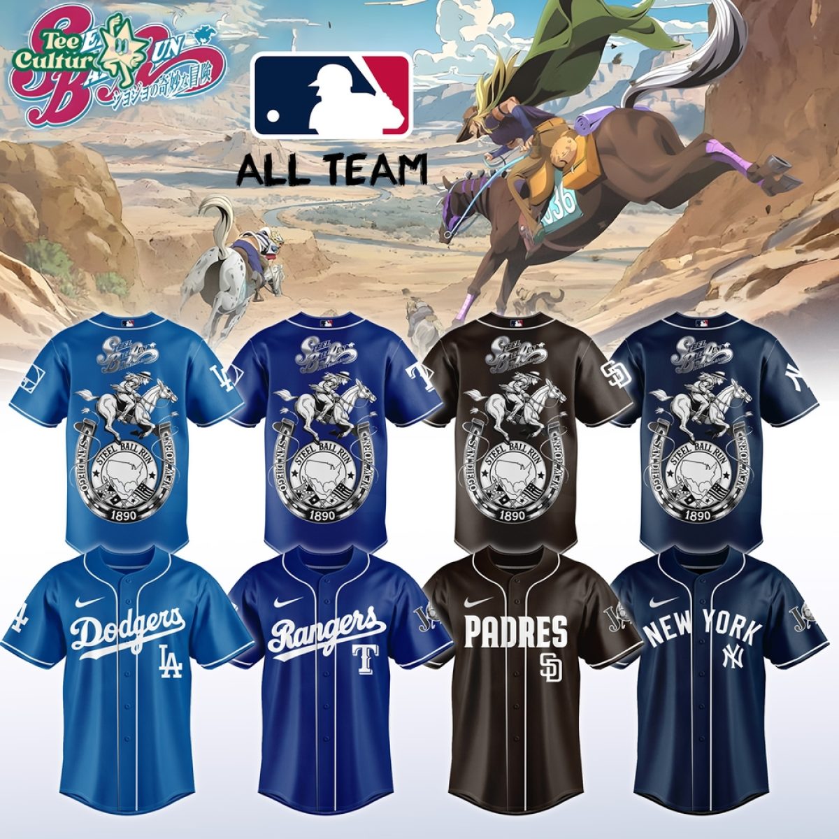 ◼️2026 ALL TEAM Tシャツ アリゾナキャンプ　記念グッズ MLB MLB All Teams x Steel Ball Run 2026 Limited Edition Baseball