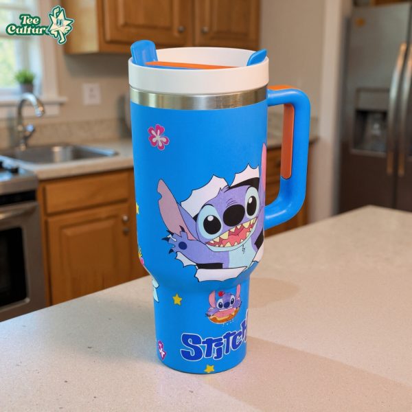 Stitch Cartoon Graphic Print 40oz Tumbler With Handle And Lid