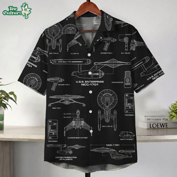 Technical Schematics Of The U.s.s. Enterprise Ncc-1701 Star Trek Hawaiian Shirt