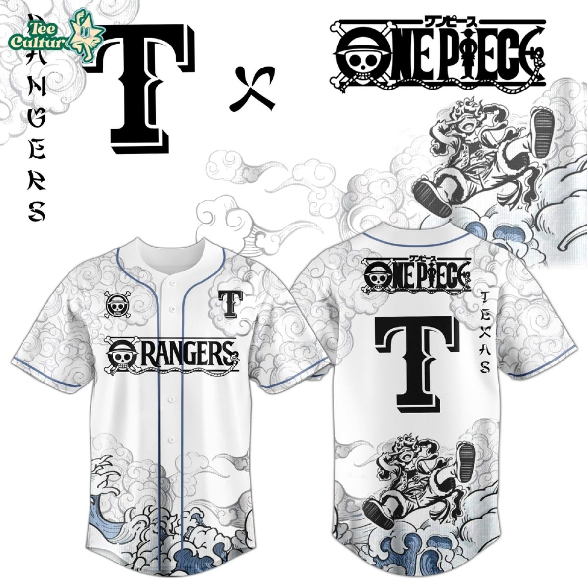 Texas Rangers x One Piece Jersey 2026 Luffy Gear 5 - Teesculture