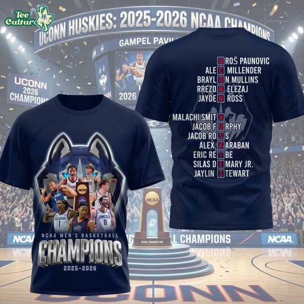 UConn Huskies NCAA Men's Basketball National Champions 2025-2026 Tshirt