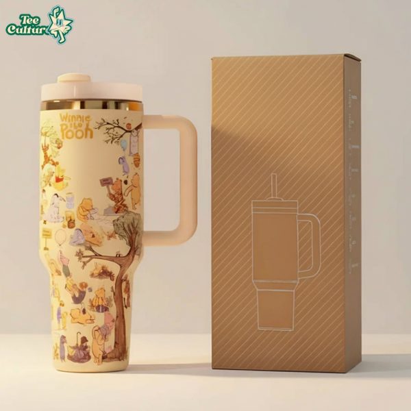 Winnie The Pooh Printed 40oz Tumbler With Handle And Straw
