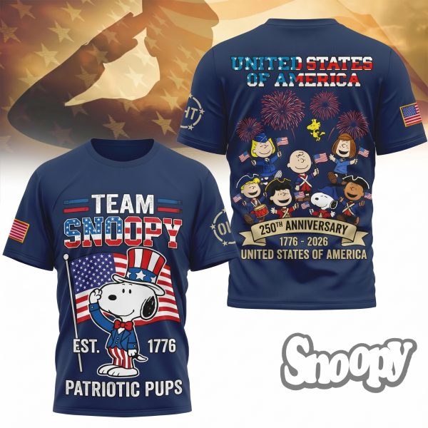Premium Team Snoopy Patriotic Pups 1776 USA 250th Anniversary 3D Tshirt