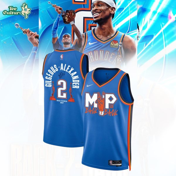 Limited Edition OKC Shai Gilgeous Back to Back 2026 NBA MVP Blue Basketball Jersey