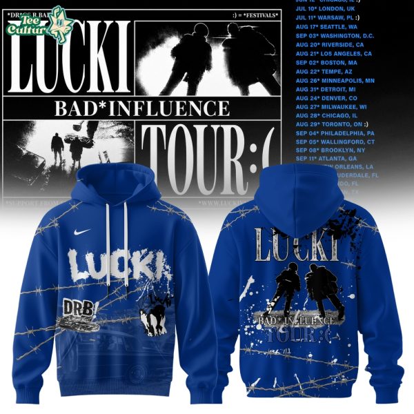 Lucki Bad Influence Tour 2026 Deep Blue Barbed Hoodie