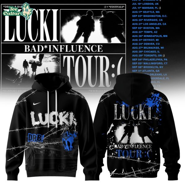 Lucki Bad Influence Tour 2026 Deep Blue Barbed Hoodie by Teesculture.com