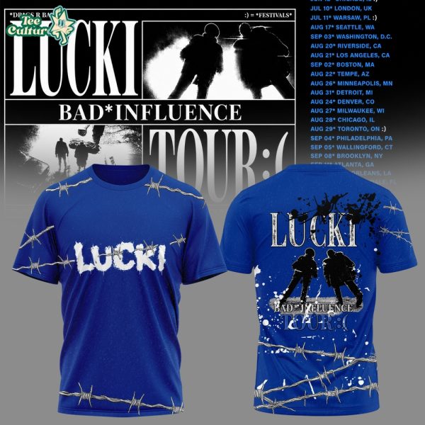 Lucki Bad Influence Tour 2026 Deep Blue Barbed Shirt