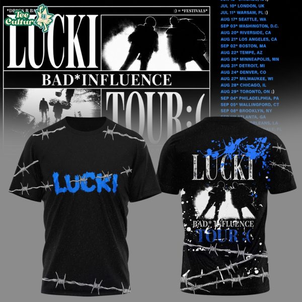 Lucki Bad Influence Tour 2026 Deep Blue Barbed Shirt by Teesculture.com