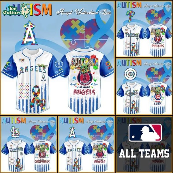 MLB All Teams x Star Wars The Mandalorian Grogu x Autism Awareness Month Jersey